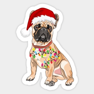 Bulldog Holiday Christmas Light - Funny Bulldog Lights Christmas in Santa Hat Holiday Santa Sticker